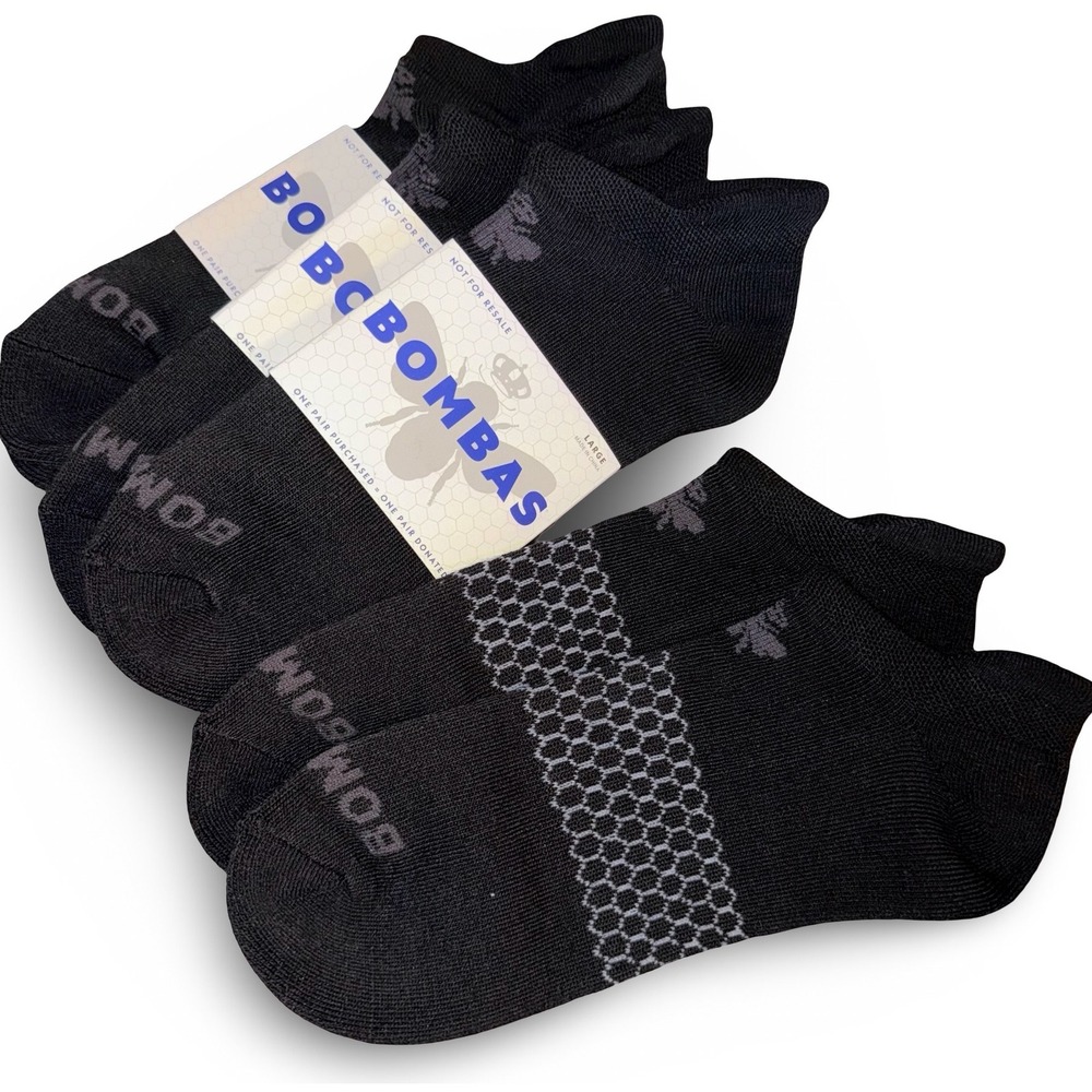 Bombas Ankle Socks 4 Pack Black Honeycomb Arch Support Sz L M 9.5-13 W 11-13 NEW